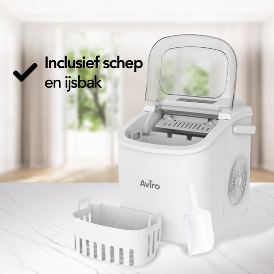 Aviro IJsblokjesmachine - 1,3L - Met IJsschep - Zelfreinigingsfunctie - 12KG / 24U - 9 Blokjes / 6 Min - Wit