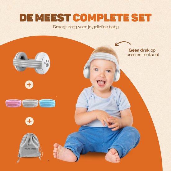Vulpes Goods® BabyCare Gehoorbescherming – Baby & Peuter Oorkappen – 25 dB – Incl. 3 Hoofdbanden & Tas