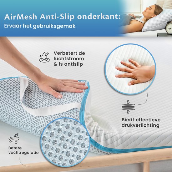 EL-Life Matrastopper – Gel Infused Traagschuim & Aircell-schuim – 200 x 200 cm – Lichtgrijs