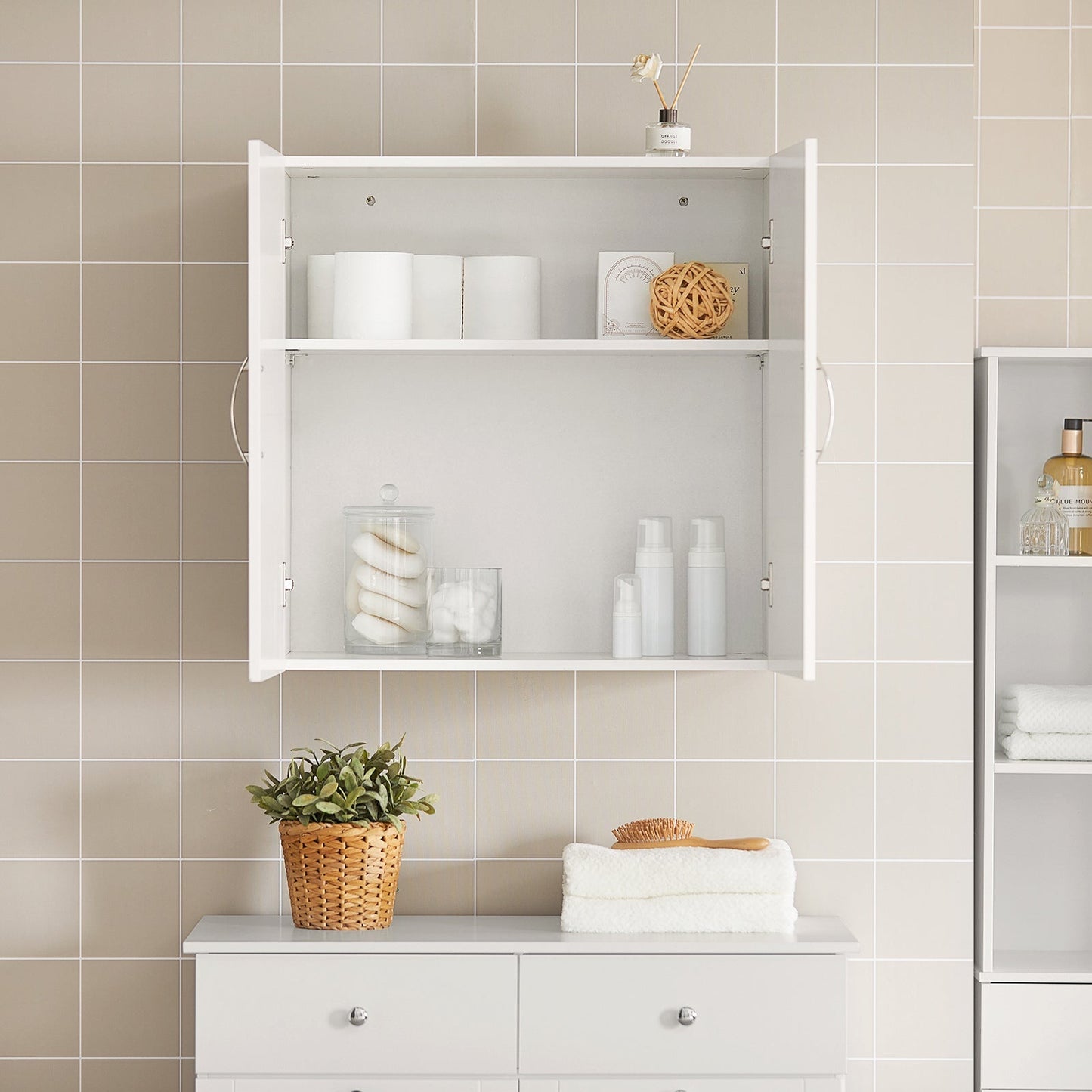 SoBuy Wandkast met 2 Deuren - 60x60x30 cm - Wit - Verstelbare Plank
