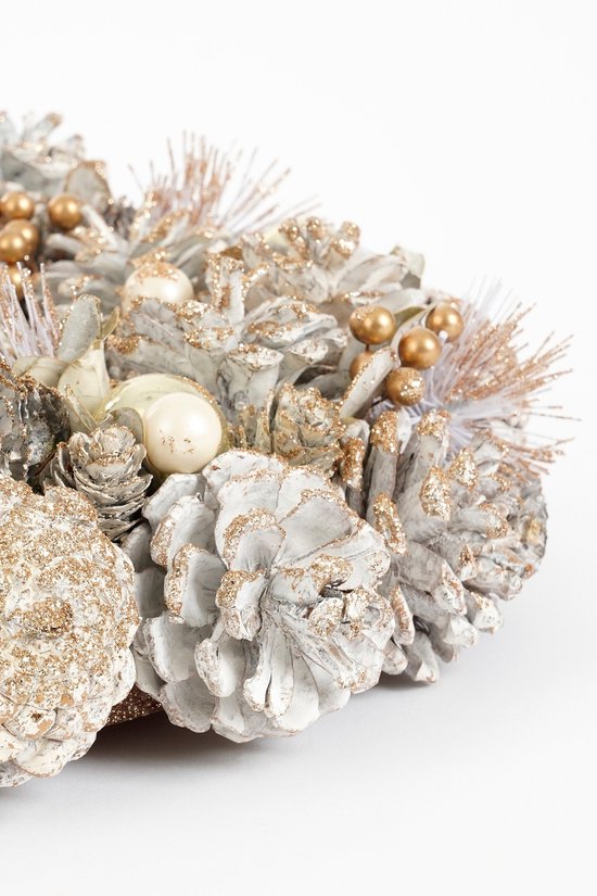 Mica Decorations Kerstkrans Hanley H9 x Ø45 cm - Deurkrans met Dennenappels - Kerst Krans Deur en Tafel - Multifunctionele Kerstversiering - Wit