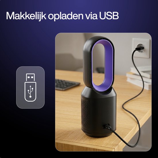 MATTI® - Tafelventilator - Ventilator Staand - Bladloos & Draadloos - Incl. Nachtlampje - 3 Standen - 8 uur Batterij