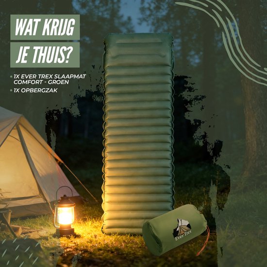 Ever Trex Slaapmat Comfort - 193x70x10cm - Ingebouwde Pomp - 1 Persoons - Camping Matras - Zelfopblaasbaar - Groen