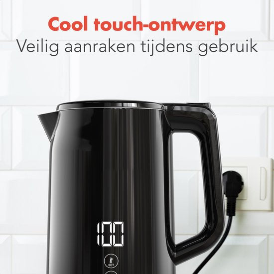 KitchenBrothers Waterkoker - Met Temperatuurregeling - Elektrisch - Kalkfilter - Warmhoudfunctie - Display - Dubbelwandig - Cool-touch - 1,7L - 2200W - Zwart