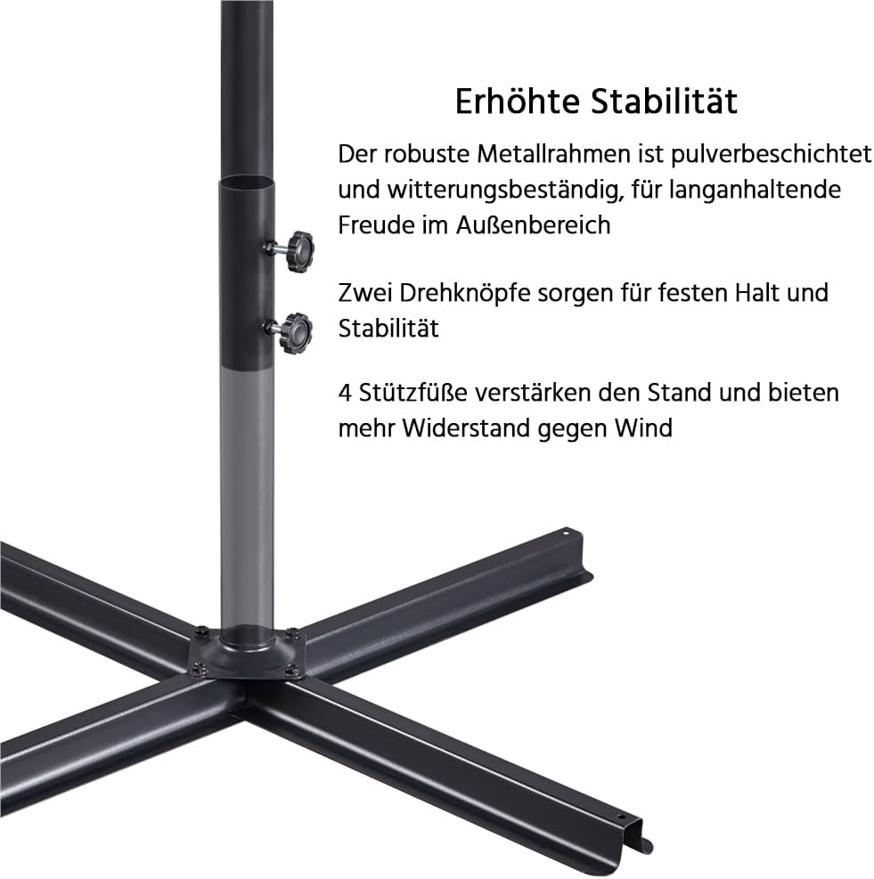Yaheetech Zweefparasol 300 cm - Octagonaal - Polyester - Met Slinger en Kruisvoet