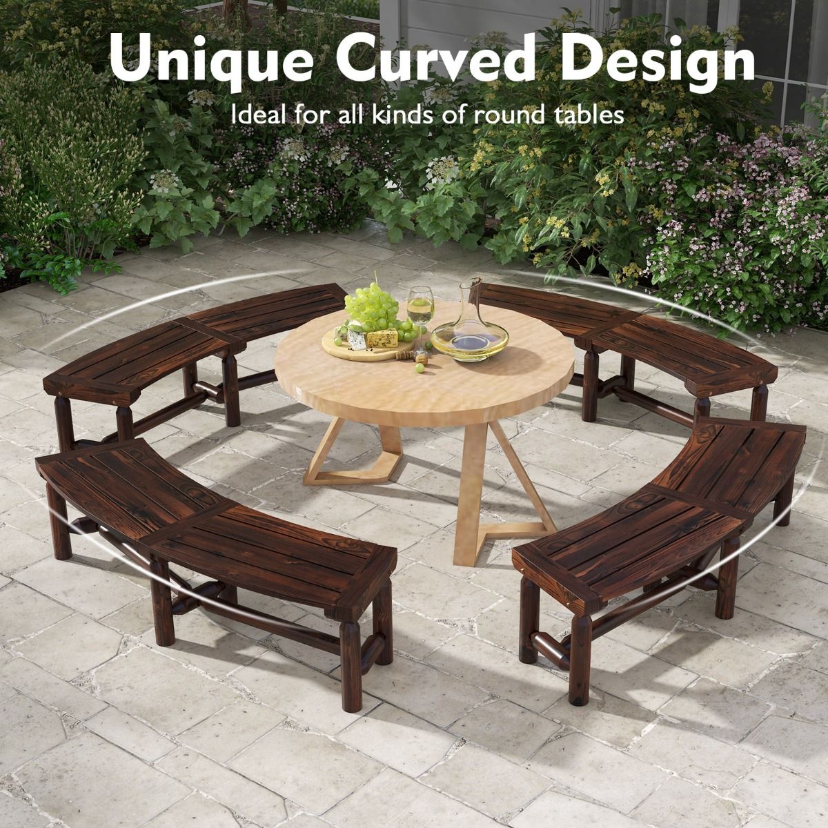 Coast Tuinbank zonder rugleuning - gebogen ontwerp - 2-3 zits - rustiek bruin 139 x 36 x 41 cm