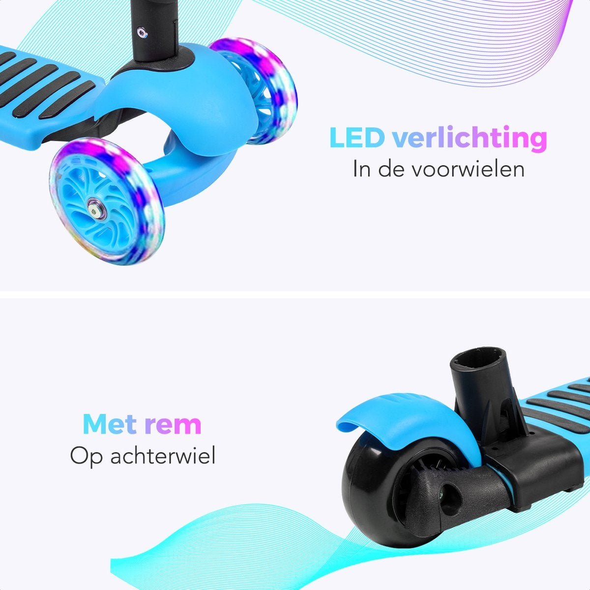 LifeGoods MultiRider - Kinderstep met Duwstang - 3 tot 8 Jaar - Jongens/Meisjes - 2 Lichtgevende Wielen - Blauw