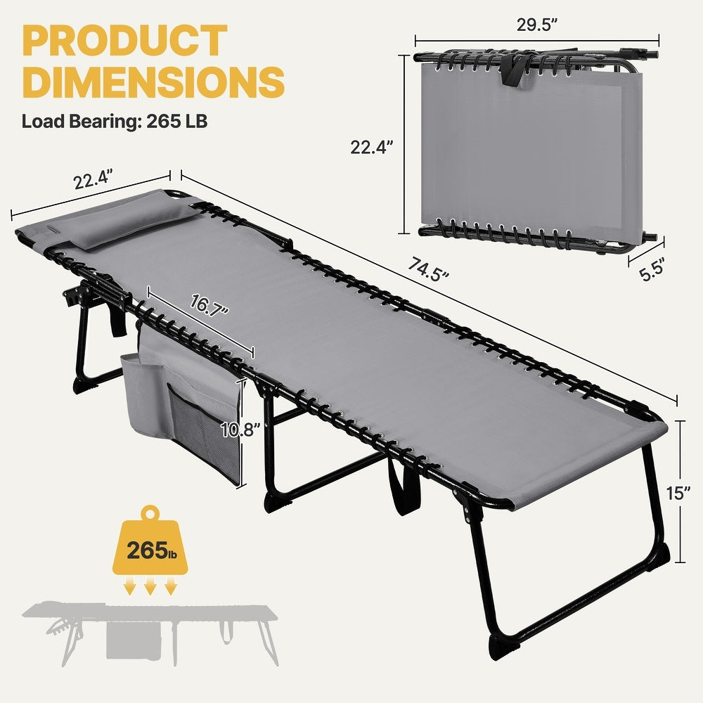 Yaheetech Ligbed 165-189 x 57 cm - 5 Standen - Opvouwbaar - Texteline - Grijs/Beige