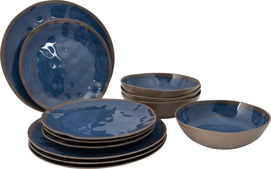 Bo-Camp - Servies - Halo - 12 Stuks - Blauw
