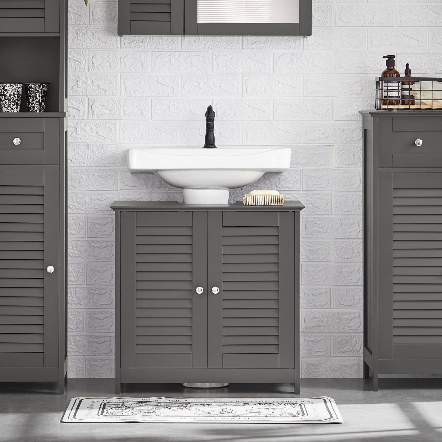 SoBuy Wastafelmeubel - 2 Deuren En 2 Laags - Grijs - 60x35x58cm
