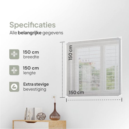 O'DADDY® Magnetische Raamhor - 150x150 cm - Aanpasbaar Vliegengaas - Met Witte Rand en Zwart Gaas - Horrengaas - Veelzijdig en Gemakkelijk te Monteren