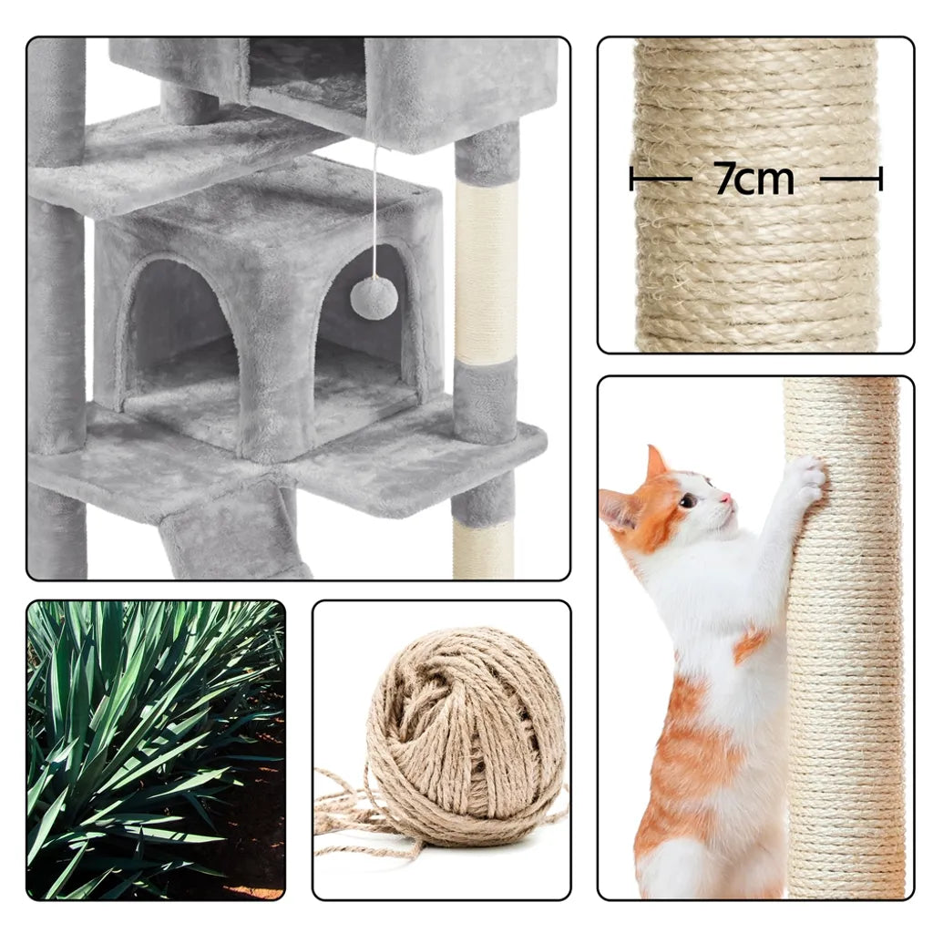 Yaheetech Krabpaal 178 cm met Twee Kattenholen, Lichtgrijs