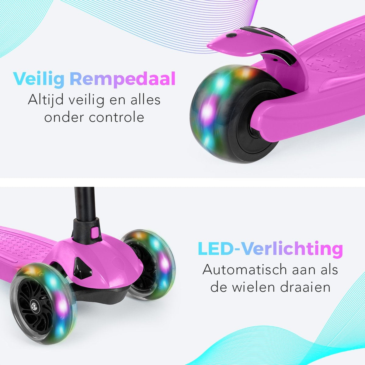 LifeGoods TurboRide Kinderstep - Step 5-8 Jaar - 3 Lichtgevende Wielen - Jongens/Meisjes - Roze