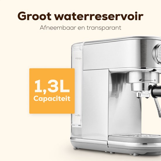 KitchenLove Pistonmachine - RVS Espressomachine - 20 Bar - Handmatig - Met Stoompijpje