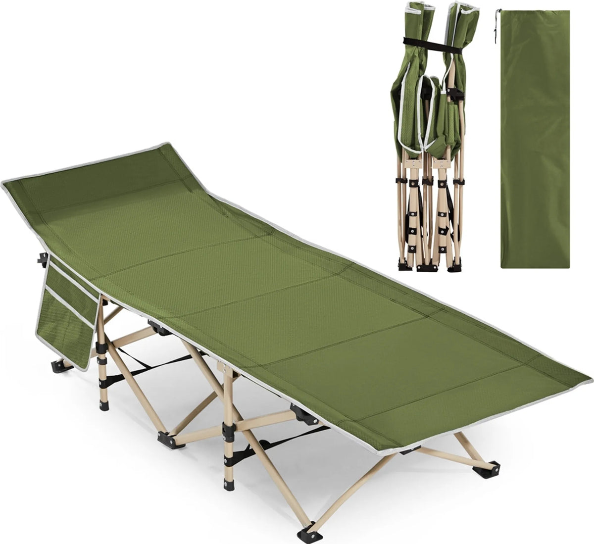 Yaheetech Opvouwbaar Veldbed & Campingbed 150 kg Draagvermogen Met Draagtas – Legergroen – Metaal En Polyester