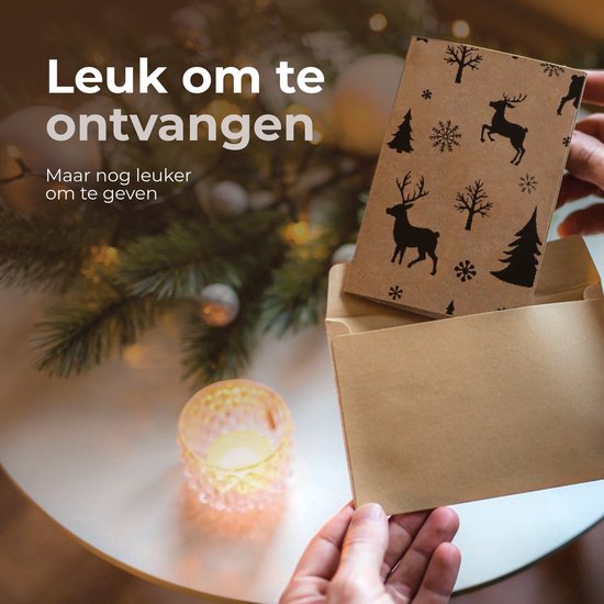 Giftmas Kerst Collectie – Wenskaarten & Kerstkaarten Set – 36 Groetenkaarten met 12 Designs – Inclusief Enveloppen en Stickers – Kraft Papier Kaartenset Voor Feestdagen - 20x15cm