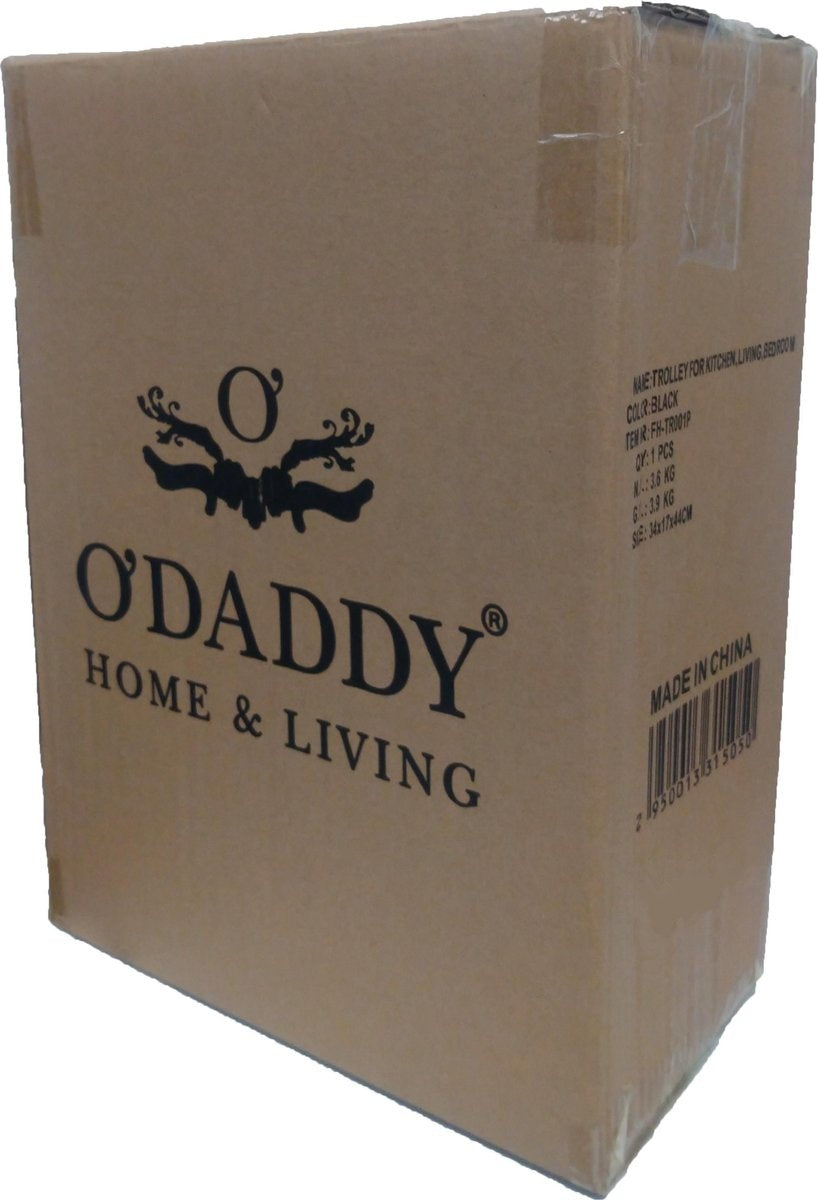 O'DADDY® Keukentrolley met Wieltjes - 3-Laags - 86 x 43 x 36 cm - Zwart