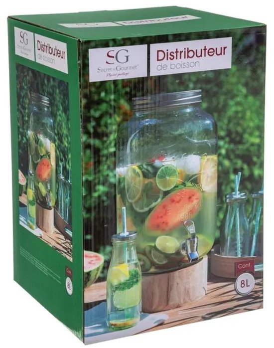 Secret de Gourmet drank dispenser - 8 liter - met kunststof kraantje en schroefdeksel - Glas - Sapdispenser - Drankdispenser