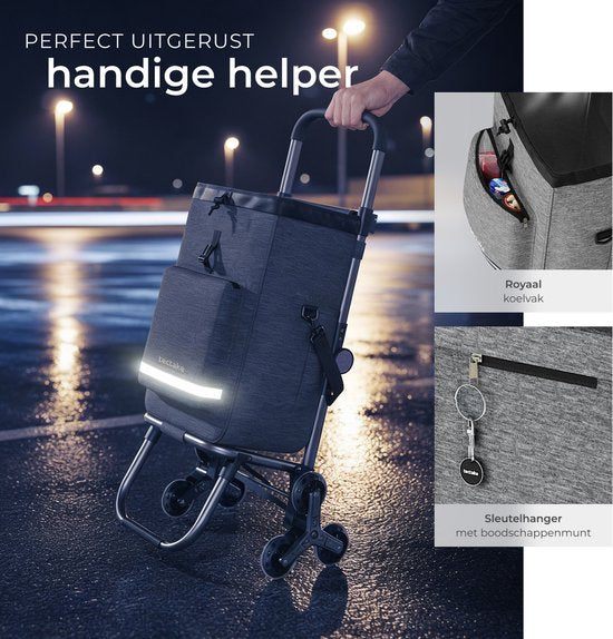 tectake® 3-in-1 Boodschappentrolley met Koelvak - 4 Traploop Wielen - Opvouwbaar - 56L Inhoud - Boodschappenwagen - Boodschappenkar - Ook als Steekwagen en Boodschappentas - Met Sleutelhanger en Winkelwagenmunt