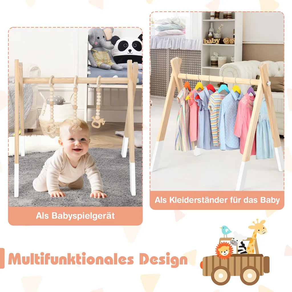 COAST Kinderspeelgoed Educatieve Speelboog – Houten Babygym in Boho Stijl – 60×44×60 cm – Montessori Speelgoed met Hangend Speelgoed