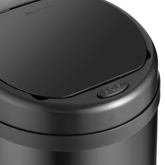 Juskys – Sensor Prullenbak Rond – 50 - Automatisch Deksel - Touch-Bediening – Zwart / Gepoedercoat Staal