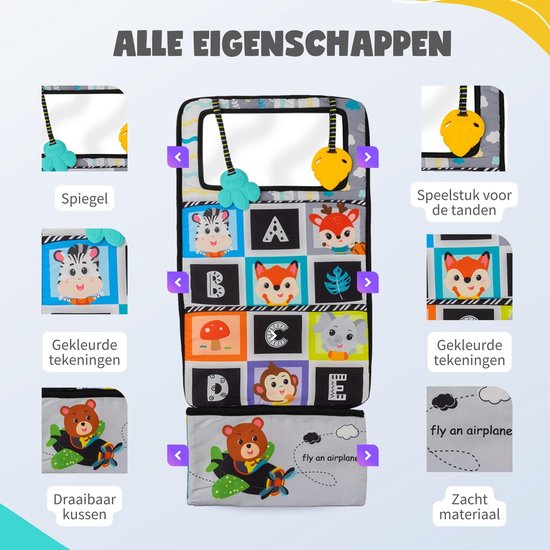 Montiplay® Buikligtrainer Baby - Knisperboekje Baby - Montessori Speelgoed - Educatief Speelgoed - Tummy Time - Sensorisch - Speelmat