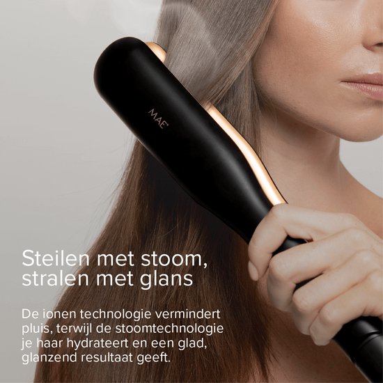 MAE® Steam Straight - Stijltang met Stoom - Professionele Stoomstijltang - zwart