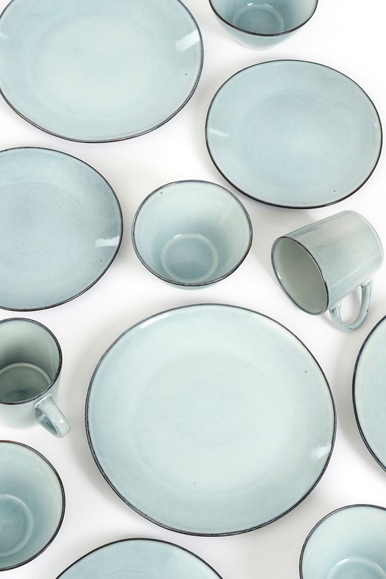 Mica Decorations Racco Serviesset 16-Delig - 4 Persoons - Ontbijtborden, Kommen en Mokken en Dinrborden - Steengoed Servies - Vaatwasserbestendige Servies Set - Lichtgrijs
