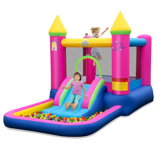 Coast 4-in-1 Prinsessenthema Springkasteel voor Kinderen 363x202x205 cm Multicolor met Glijbaan, Basketbalhoepel en Ballenbad voor Binnen en Buiten