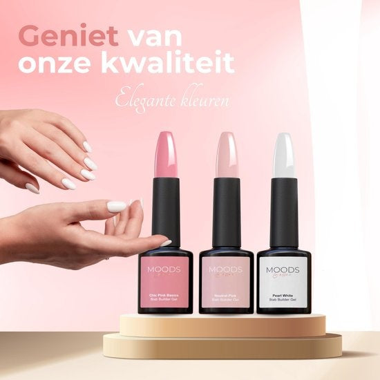 Moods Gellac BIAB Starter Pakket – Milky Pink - Builder in a Bottle – BIAB Nagellak – Inclusief UV/LED Lamp, Bokkepoot, Nagelvijl, Primer, Base en Top Coat