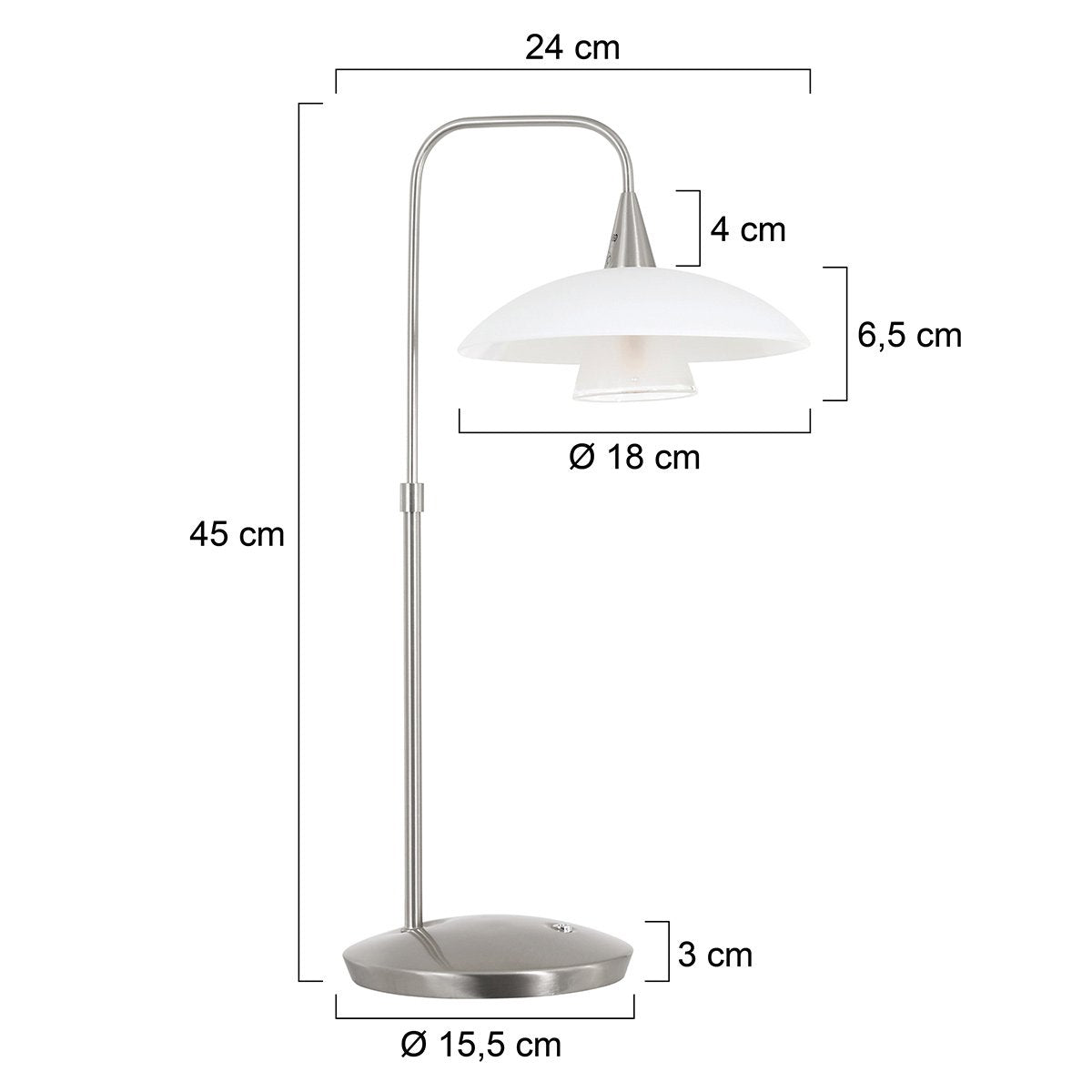 Tafellamp Tallerken 2657ST - Staal/Wit - Modern Design - Inclusief LED Lichtbron - Steinhauer