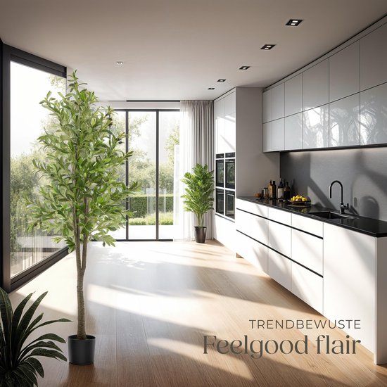 tectake® Kunstmatige Olijfboom Oleand – Mediterrane Kunstplant met Realistische Bladeren en Olijven – Onderhoudsvriendelijk en Veelzijdig – Inclusief Stevige Bloempot – Hoogte: 180 cm