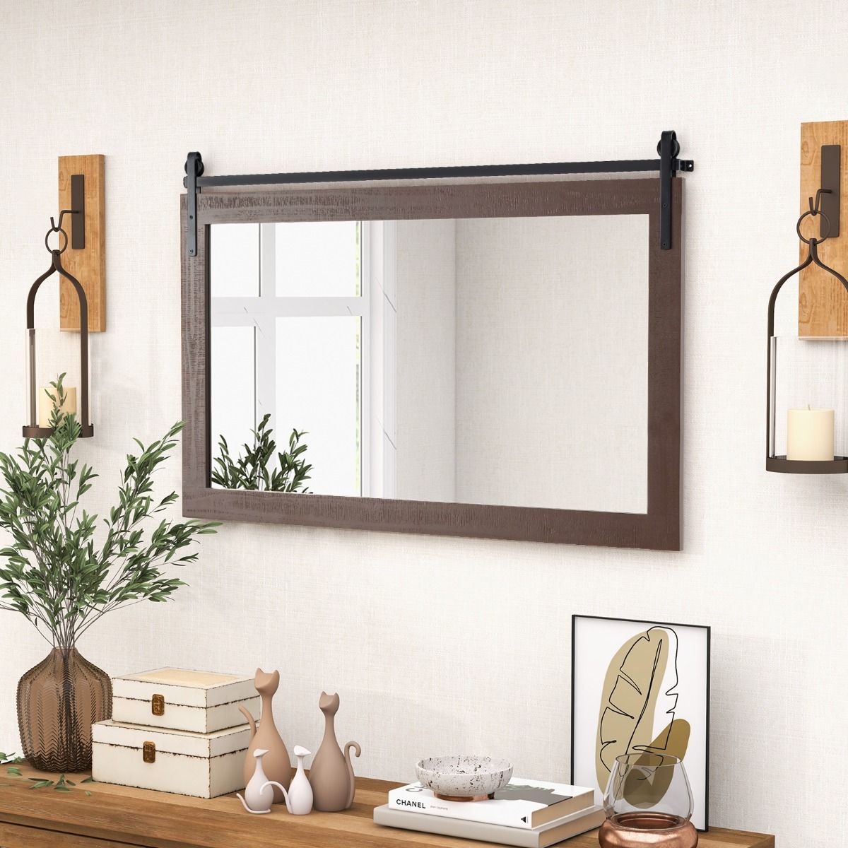 Coast Wandspiegel - rechthoekig massief houten frame - onbreekbaar glas - donkerbruin 100 x 66 cm