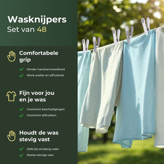 Gandria Wasknijpers 48 Stuks - Kunststof Wasknijpers - Set van 48 Plastic Knijpers - Wasrek Knijpers 10 Kg - Grijs/Wit en Wit/Grijs