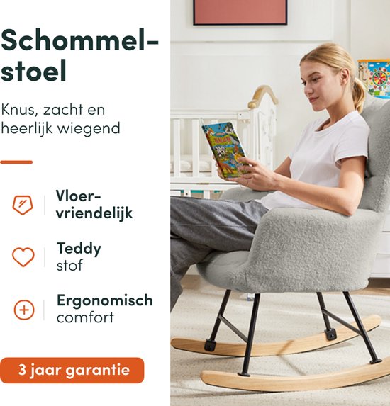 SITTT Schommelstoel - Relaxstoel babykamer - Fauteuil - Voedingsstoel - Licht Grijs