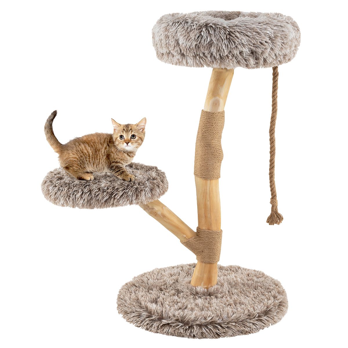 Coast Krabpaal voor Katten - 3 verdiepingen - perenhout en jute - lichtgrijs en beige - 90 cm