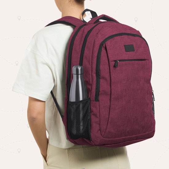 TRVLMORE Rugzak - Rugtas met 17,3 Inch Laptopvak - Schooltas - Spatwaterdicht - Heren en Dames - Jongens en Meisjes - 36L - Burgundy