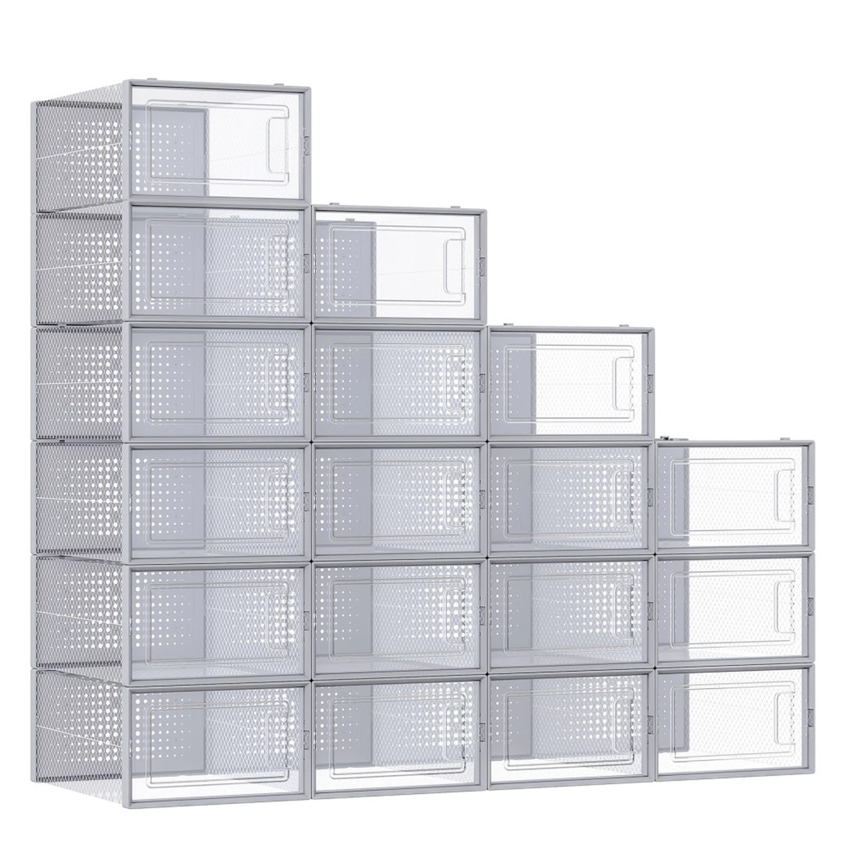 Joyfurnos Schoenenboxen Set van 18 - Transparant & Grijs - Stapelbaar - 33,3 x 23,1 x 14,3 cm per Box