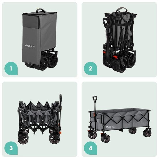 LifeGoods Bolderkar - XXL - Opvouwbaar - 300L - 150KG Draagkracht - Grijs