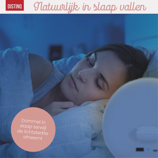 DistinQ Wake-Up Light – Wekkerradio met dubbele wektijd – Slaaphulp met USB aansluiting