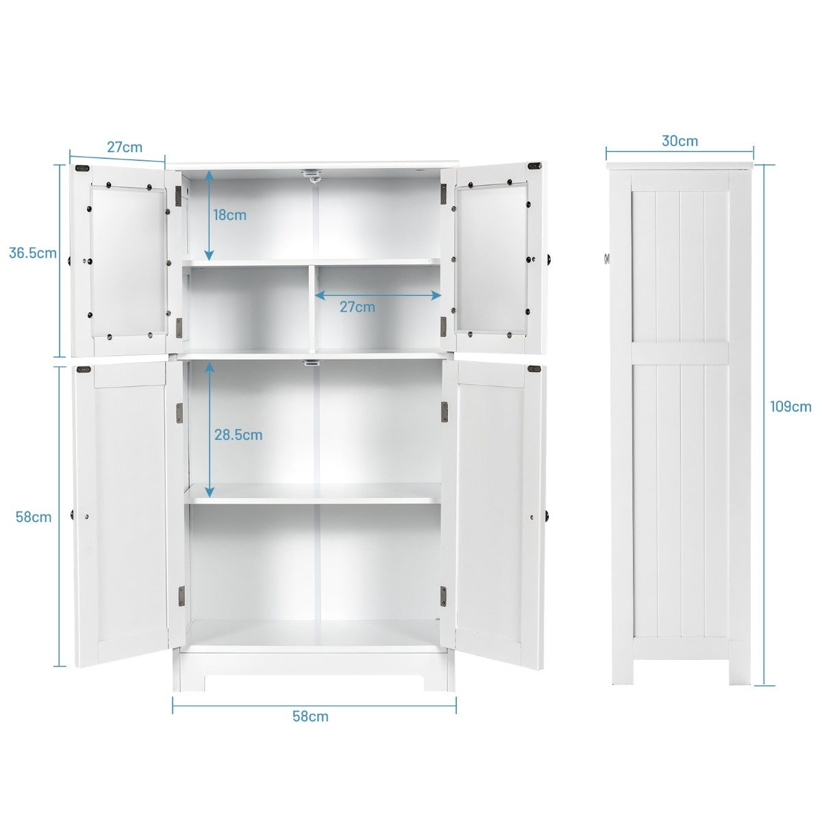 Coast - Badkamerkast - MET glazen deuren - 4 Deurs - Wit - 58 x 30 x 109 cm