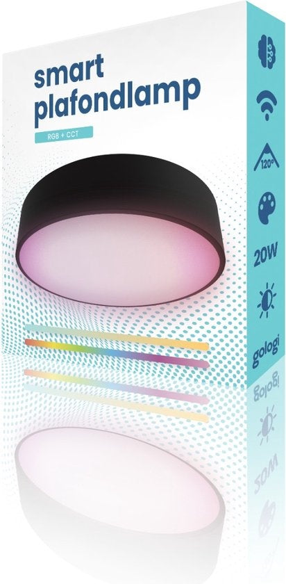 Gologi Slimme Plafondlamp Zwart - Plafondlampen - LED RGB - Industrieel - Plafonniere - Slaapkamer & Woonkamer - Plafondlamp zwart - 30cm