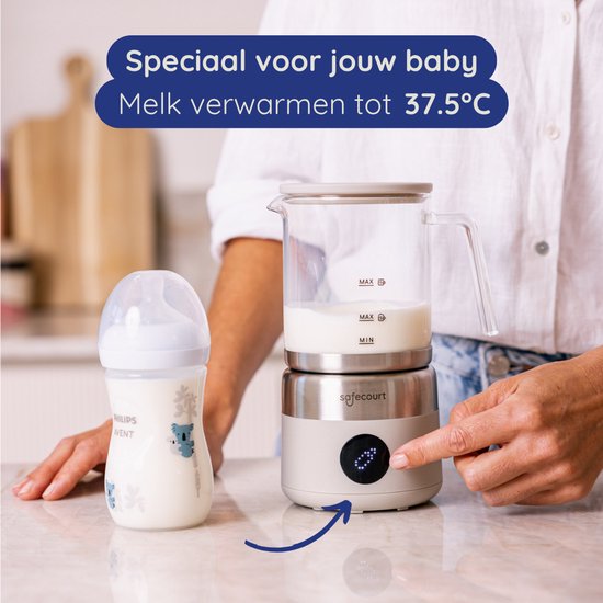 Safecourt Kitchen Glazen Melkopschuimer - Elektrische melkopschuimer - Glazen kan & PFAS-vrij - Vaatwasserbestendig - Beige