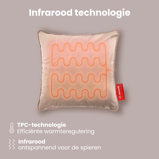 Auronic Warmtekussen - Velvet - 45x45 - Draadloos- Oplaadbaar - Elektrisch kussen - Infrarood - Roze