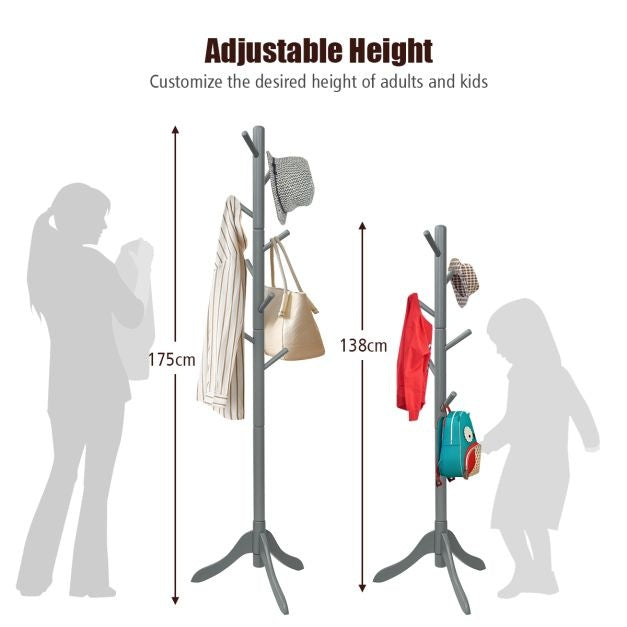 Coast Kapstok met 8 Haken - 175 cm - Verstelbare Hoogte - Grijs - 50 x 50 x 175 cm