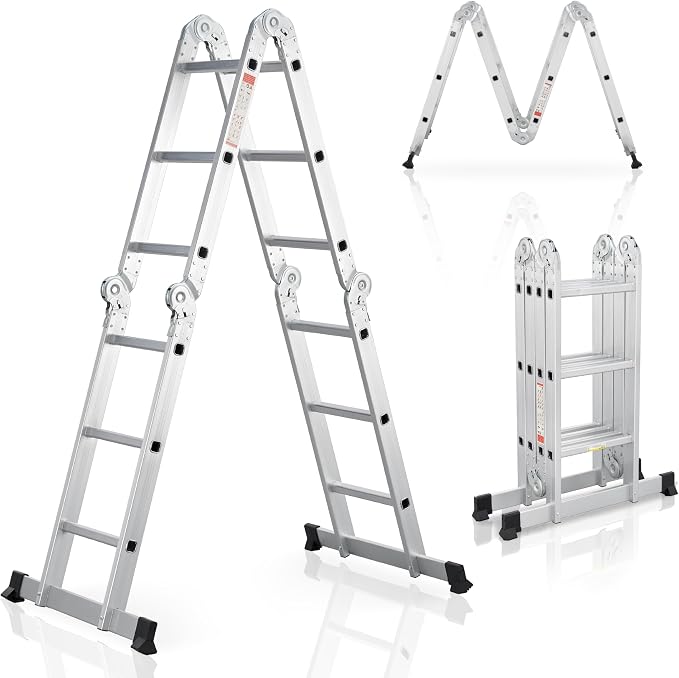 Multifunctionele Ladder 4-in-1 – 4x3 Treden – Aluminium & Staal – Tot 150 kg – EN 131-4
