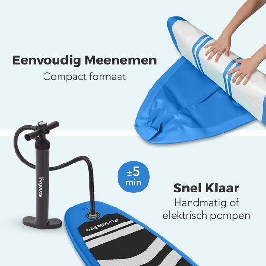 LifeGoods SUP Board - met Zitje - Opblaasbaar Paddle Board - Complete Set - Max. 135KG - 320x81cm - Blauw