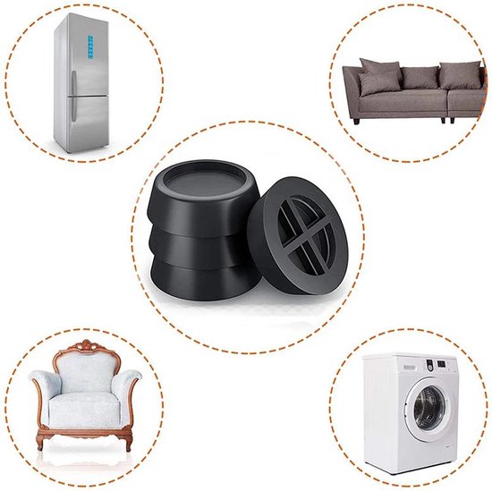 TIKKENS Trillingsdempers Wasmachine/Droogkast - Set van 4 stuks - Trillingsmat - Voetjes Droger - Demper - Anti Vibratie - Antislip Rubber - Zwart
