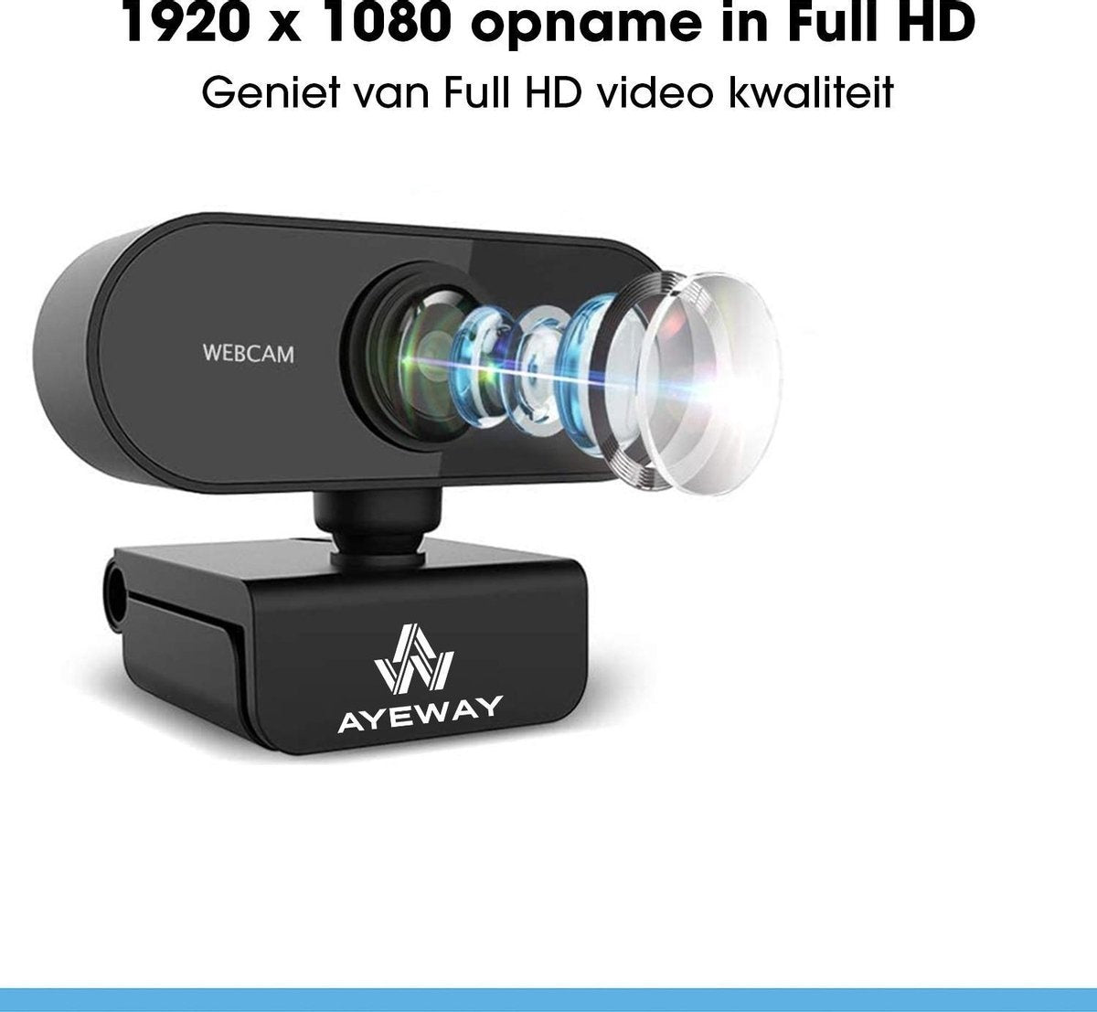 AyeWay Full HD Webcam - Incl. Privacy Cover - Webcam voor PC - Werk & Thuis - Windows & Mac