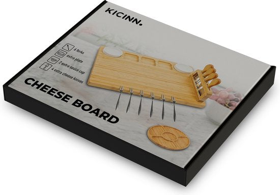 Kicinn Borrelplank - Tapasplank - Kaasplank - Serveerplank - Borrelplank Hout - Incl. Kaasmesjes, Vorkjes, schaaltjes en extra Serveerplank – Bamboe